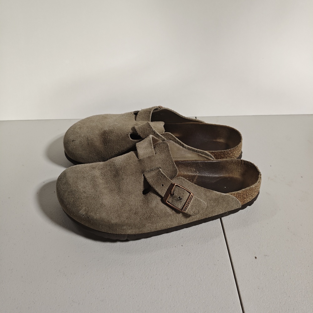Birkenstock Boston Sandals Shoes Mens Size 7 Beige Suede Slip On Comfort Clogs